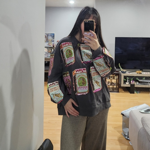 Queen Of Sparkles Sequin Tiger Matches Patchwork Sweatshirt - Picture 3 of 7